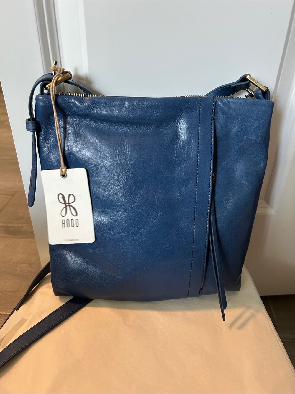 HOBO Blue Leather Hobo Crossbody